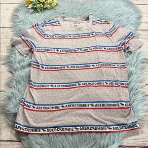 Abercrombie Kids Logo Stripe Grey Short Sleeve Tee sz 13/14
